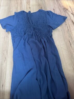 Blue Women's Smocked V-Neck Top